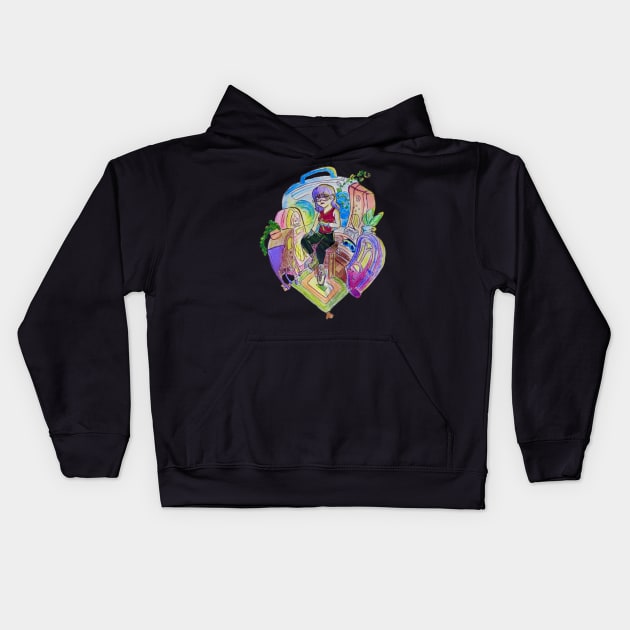 Radio Girl Illustration Kids Hoodie by IsangComet